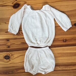 GUC Cream Gauze linen Baby Girls Outfit Set Long-sleeve and Shorts size 2T